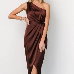 Baltic Born Celia One Shoulder Midi Dress in Clove NWT